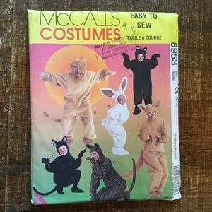 McCalls Sewing Pattern 8953 Easy Sew Kids Animal Costume Bunny Lion 6-8 UNCUT